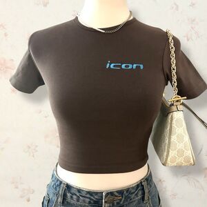 Y2K “ICON” Baby Tee | Brown | Size S